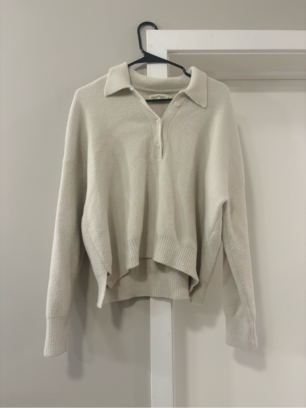 Abercrombie & Fitch Cream Button-Front Polo Sweater